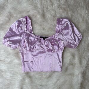 Lavender Satin Puff Sleeve Top